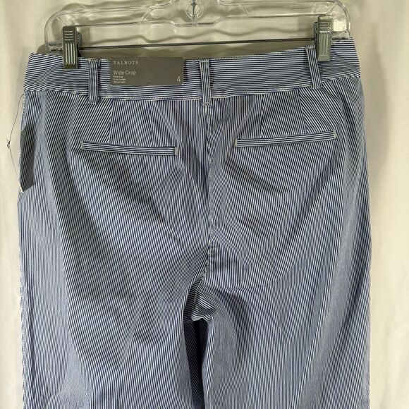 New Talbots Wide Crop Pants Women's 4 Blue Striped Mid Rise Cotton Blend Pockets - Picture 10 of 12